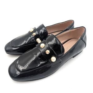 Nordstrom Girls Faye Loafer Shoes Patent Leather Studded Pearl Size US3 EU34